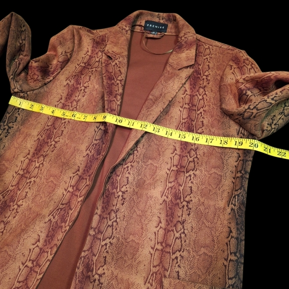 Premise Snakeskin Print Faux Leather Brown Open-Front Blazer Women Size Medium - Picture 13 of 16